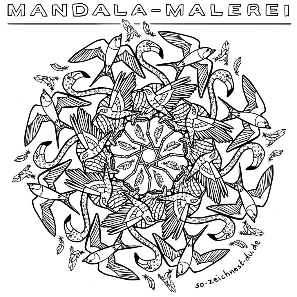 Vogel Mandala zum Ausmalen - So zeichnest du