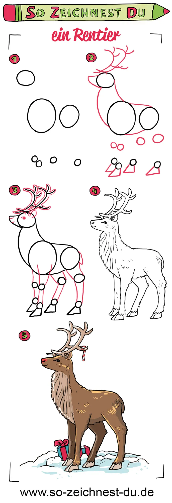 So zeichnest du ein Rentier Zeichenschule Weihnachten