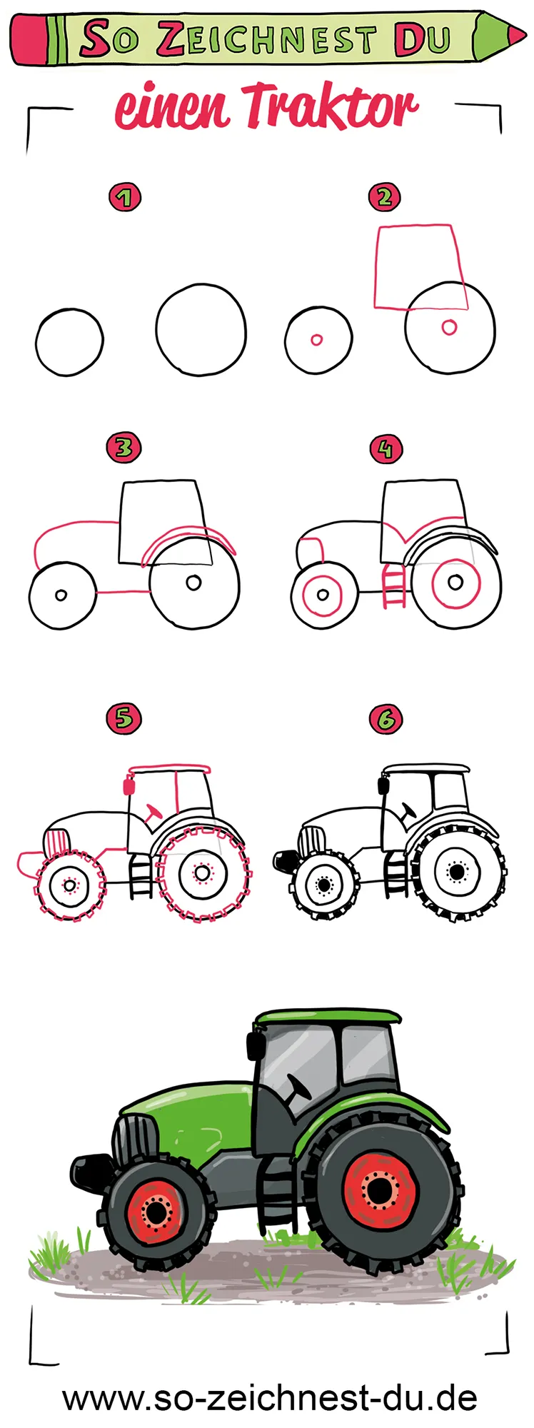 So zeichnest du einen Traktor Zeichenschule