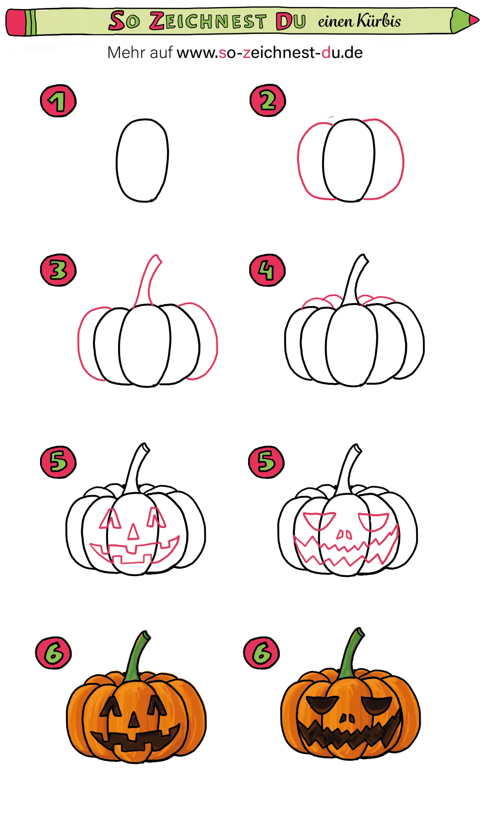 Kürbis Halloween malen zeichnen