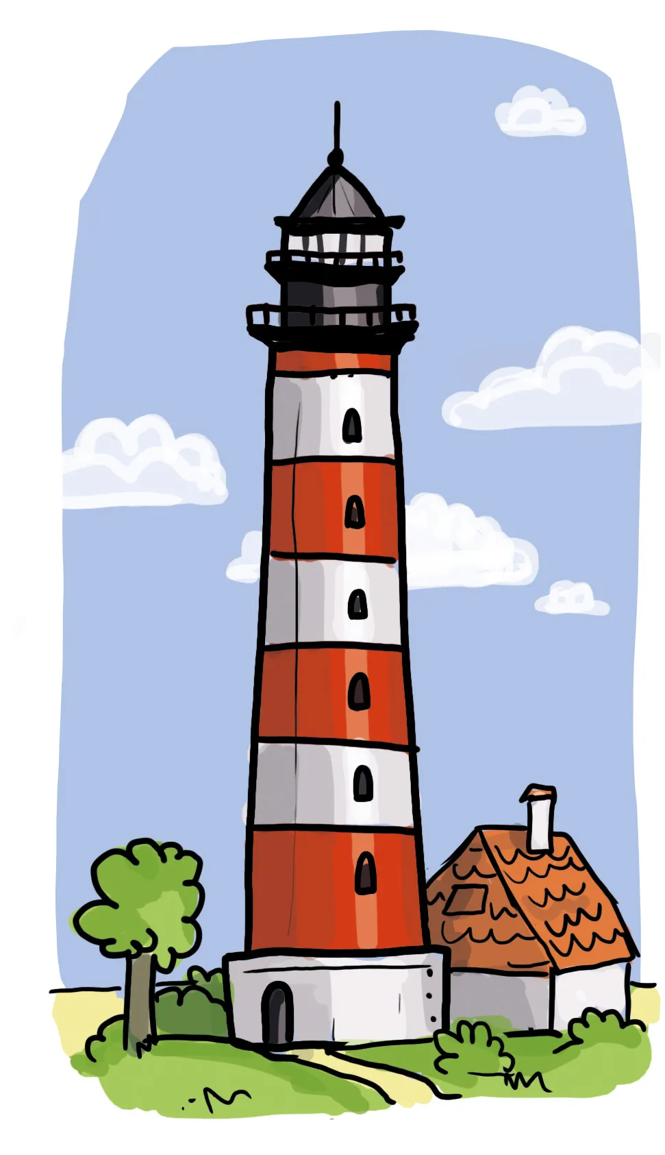 Leuchtturm zeichnen lernen – ganz einfach
