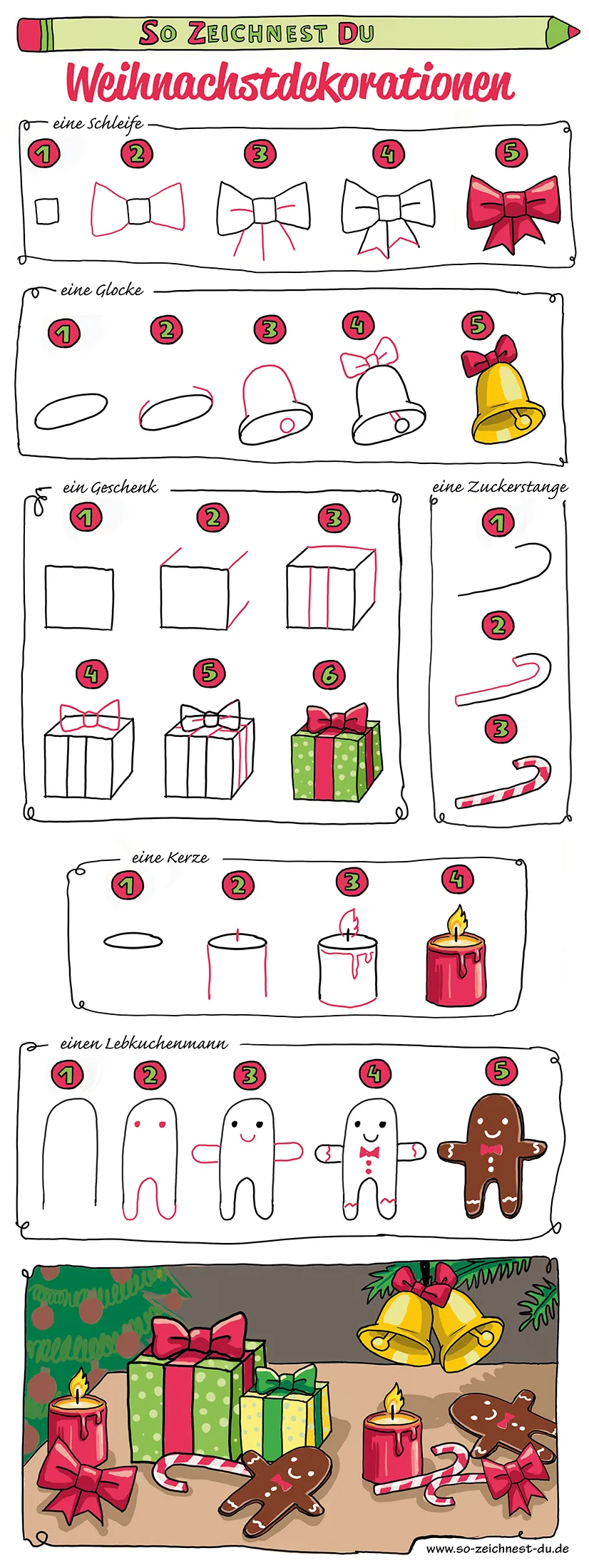 So zeichnest du Weihnachtsdekorationen Zeichenschule Weihnachten